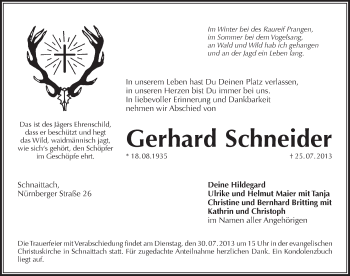Traueranzeige von Gerhard Schneider von Pegnitz-Zeitung
